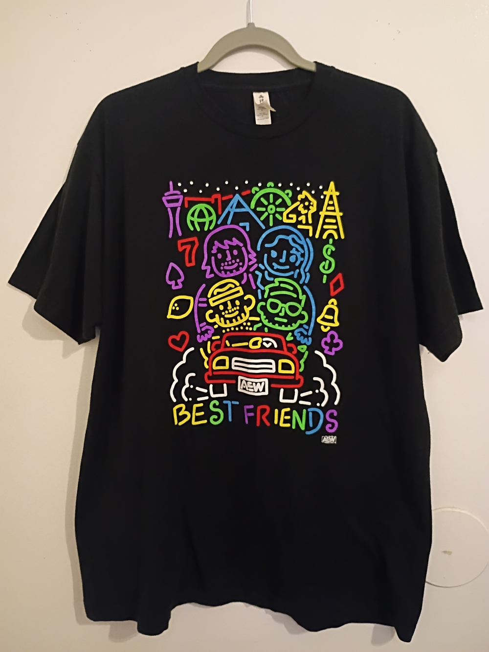 Tultex Men's Black Crewneck‎ T-Shirt with Neon Print Best Friends Sz XL
